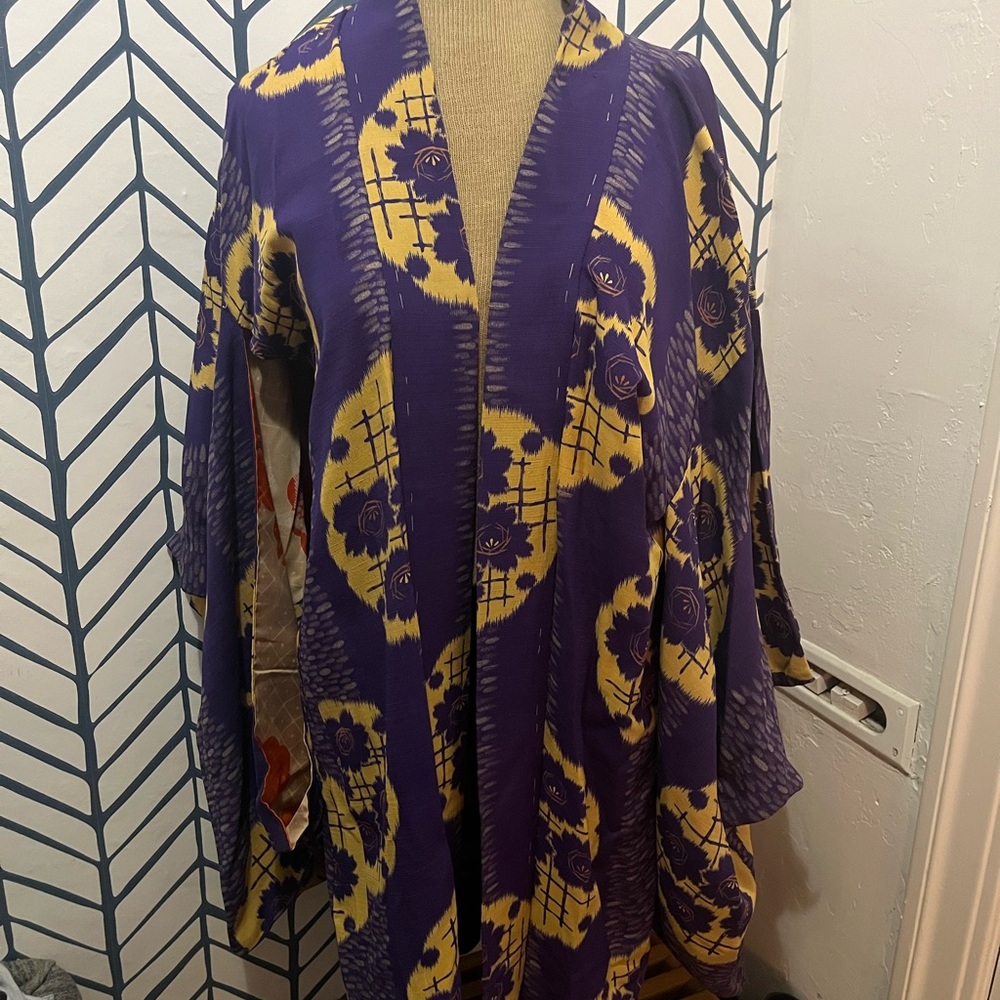 Purple and Yellow Floral Kimono silk